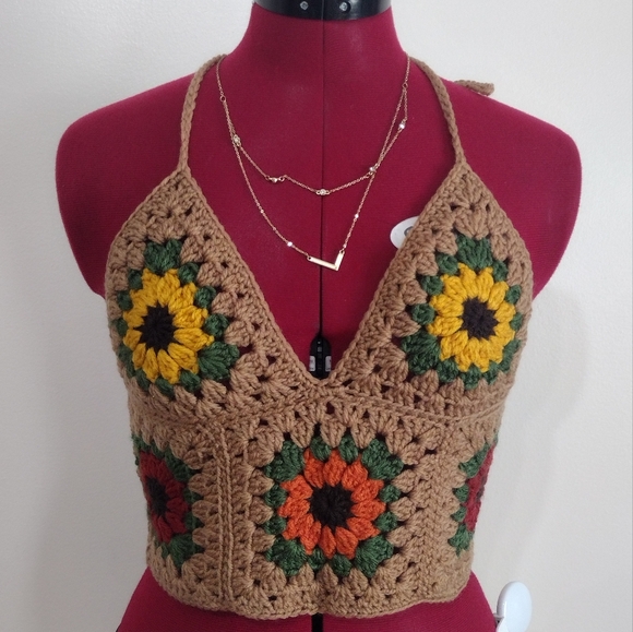 Hand Crafted Tops - Handmade crochet halter top.